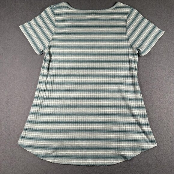 Lularoe Shirt Womens Large Green White Striped Short Sleeve Stretch Casual Top - Picture 7 of 7